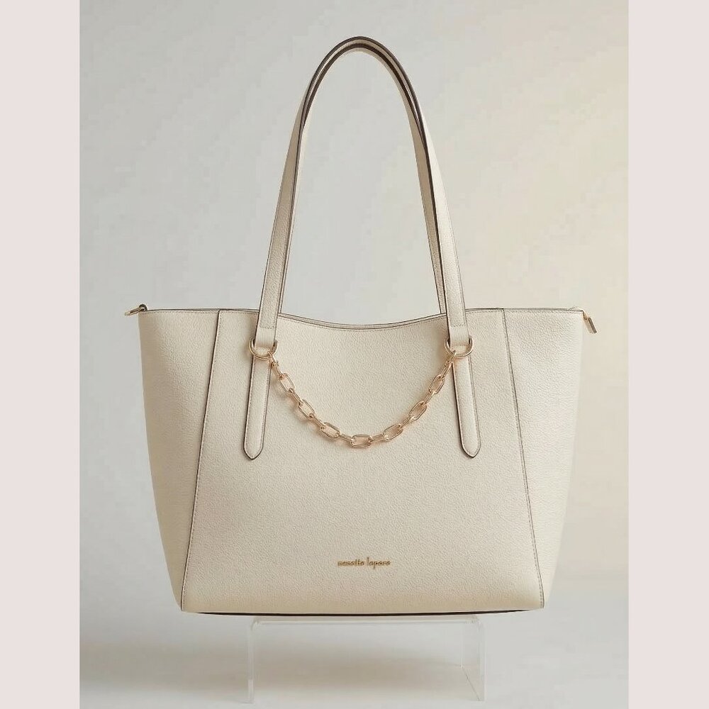 Nanette Lepore Cream Shoulder Bag Large Structured Handbag Gold Hardware 16"